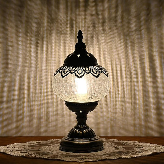 Turkish Moroccan Table Lamp Lantern with Handmade Mosaic Glass Lampshade Tiffany Style Bohemian Stained Glass Decorative Desk Lamps Bedside Night Lights for Bedroom (White 1)
