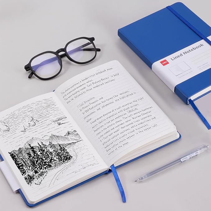 deli A5 Lined Journal Notebook, 160 Pages Hardcover Writing Notebook, 5.5"x8.2" College Ruled Notebook for Office, School, Work Notes (Blue)