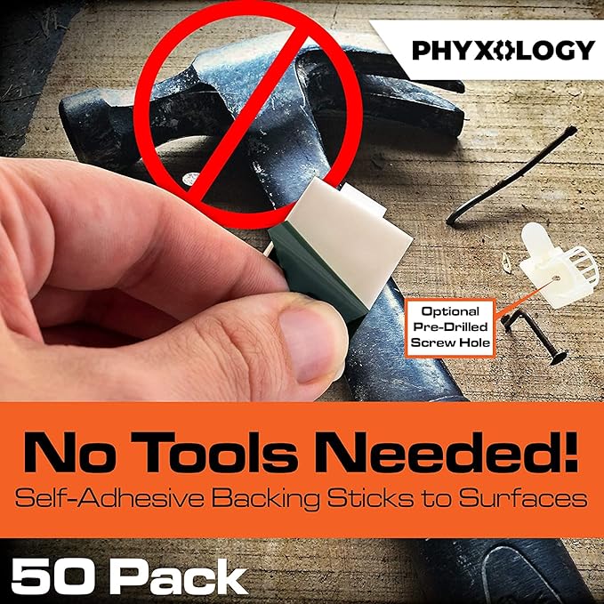 Pro-Grade, Adhesive-Backed Cable Straps 50 Pack. High-Strength, White Clamps for Electrical Wire Management and Organization. Tool-Free Installation for Home Or Office. Screw-Mount for Permanent Hold