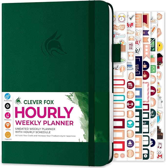Clever Fox Planner Schedule – Undated Weekly & Monthly Life Planner with Time Slots, Appointment Book & Daily Organizer, A5 (Forest Green)