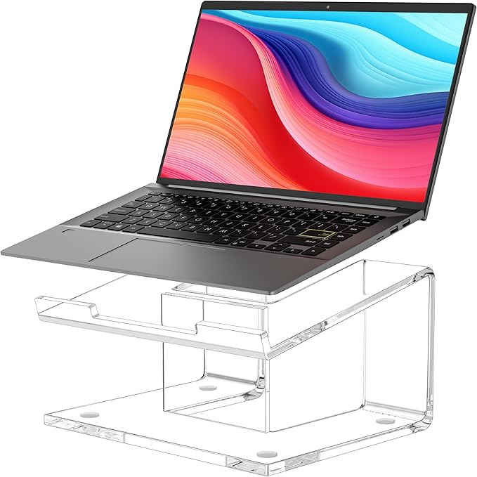 Acrylic Laptop Stand for Desk, Laptop Riser for 10-15.6 Inch Laptops, Ergonomic Computer Stand Holder Compatible with Macbooks and Notebooks- Clear