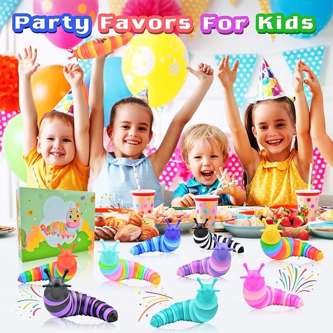 Cevioce 4 Pcs Toddler Party Favors - Fidget Toys Slugs for Students & Classroom Prizes - Goodie Bag Stuffers for Kids 3-5