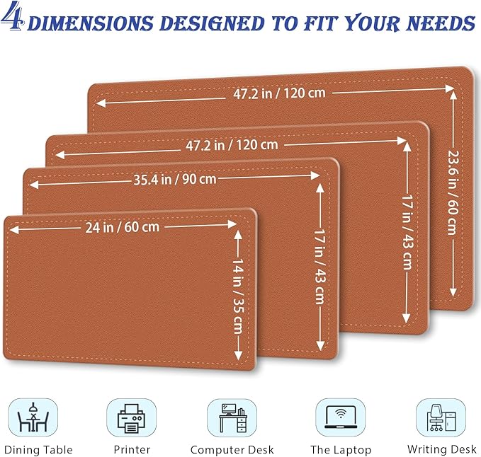 Large Desk Pad, 47.2" x 17" PU Leather Desk Mat for Desktop, Non-Slip Office Desk Mat for Desk, Desk Blotter Pad, Waterproof Computer Pad for Desk, Keyboard Mats for Home & Office (Russet Brown)