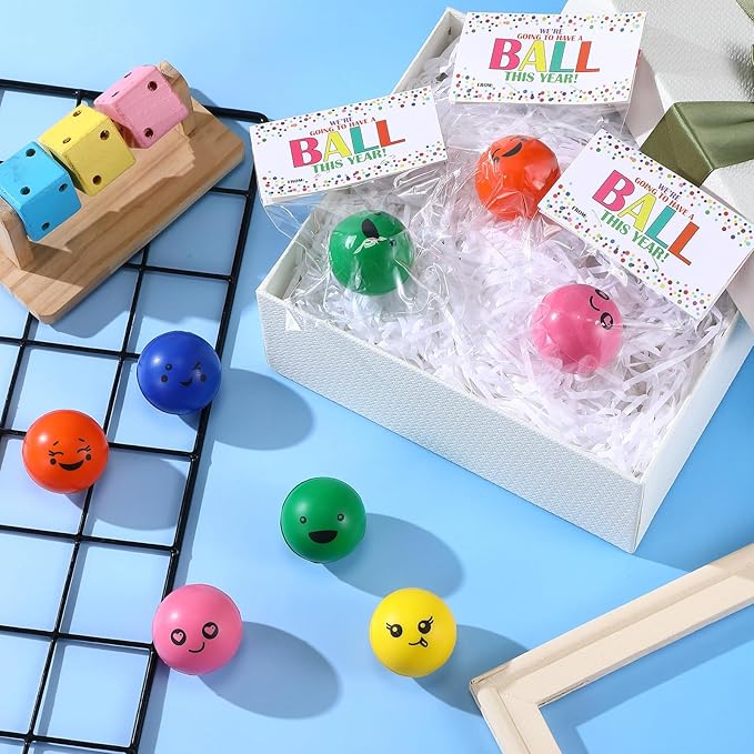 Meooeck 50 Pack Back to School Gifts for Students Smile Face Stress Balls Funny Stress Balls Foam Relief Toy with Bag and Greeting Card First Day of School Gift Classroom Prize Party Favor(Multicolor)