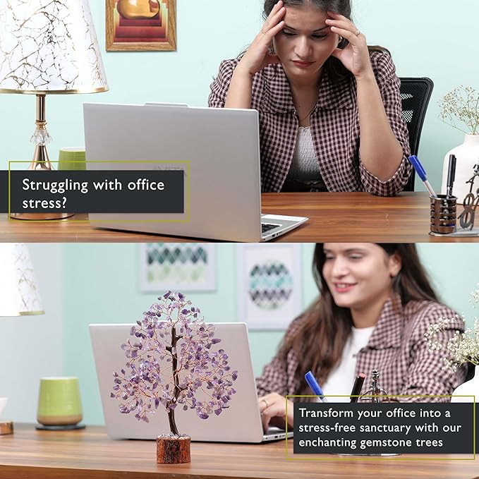 FASHIONZAADI Amethyst Crystals Tree of Life - Stones and Crystals - Bonsai Tree - Good Luck Gifts for Women - Meditation Accessories - Chakra Stones Decor