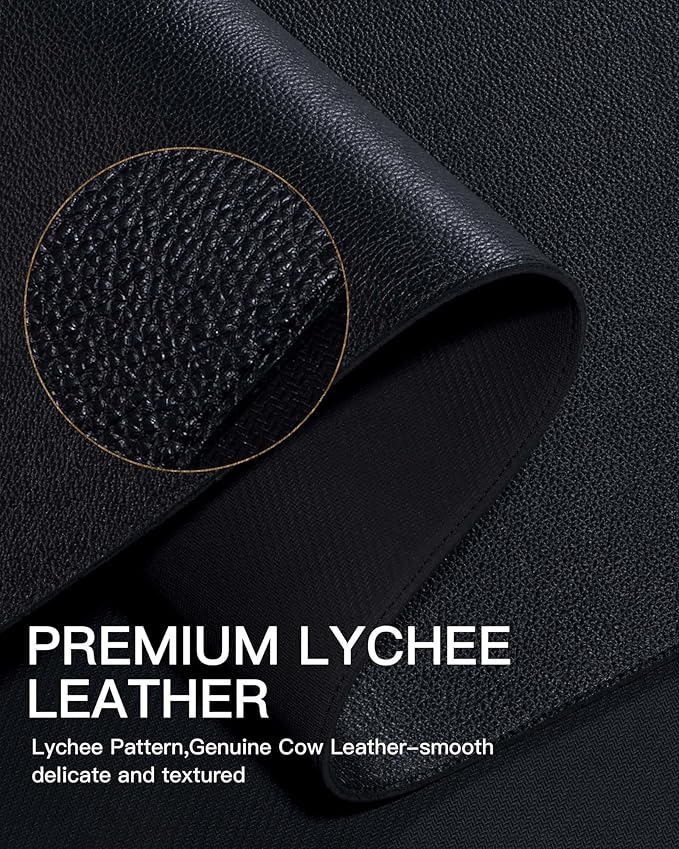 YSAGi Genuine Leather Desk Mat, 35.4"X17" Leather Desk Mat, Office Desk Pad, Thick Desk Pad with Stitched Line, Non-Slip Laptop Writing Pad with Rubber Base(Black, 35.4"X17")