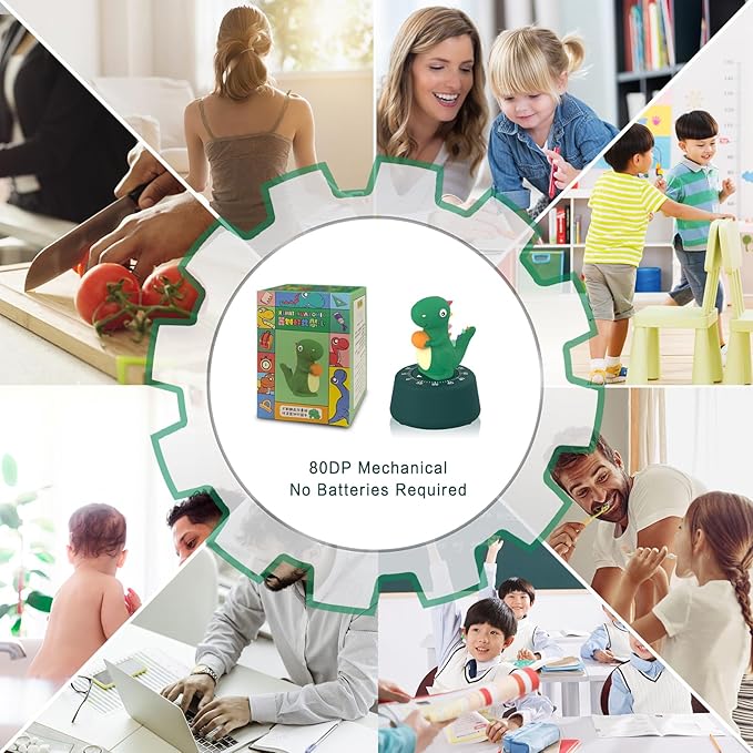 60 Minutes Mechanical Kitchen Timer,Cute Dinosaur Timer for Kids,Wind Up Egg Timer for Cooking,Reading,Classroom and Do Sports. (Dark Green)