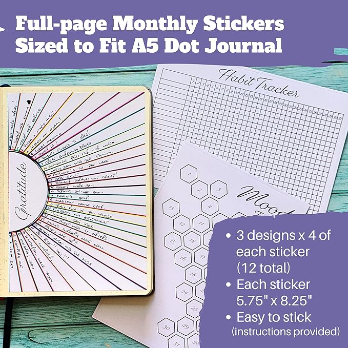 Habit Tracker Planner Stickers - x24 Sheets Habit Stickers - Journaling Supplies to Track Water, Sleep, Goals, Productivity, Gratitude, Mood and More - Weekly & Monthly Habit Trackers