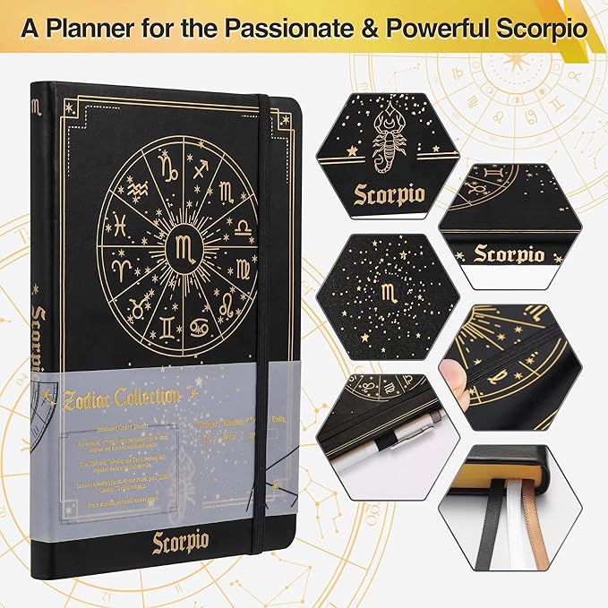 Scorpio Zodiac Astrology Undated Monthly Weekly Daily Planner Journal A5 5.8" x 8.3" 160 Pages 100GSM Paper 2025 2026 2027 Holidays Calendar