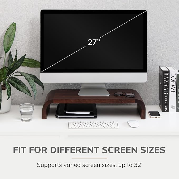 Anji Mountain Wood Monitor Stand Riser Desk Desktop Organizer Table for Home, Office Workspace, Laptop Riser, Ergonomic Design Stand for Gaming Setup, Walnut