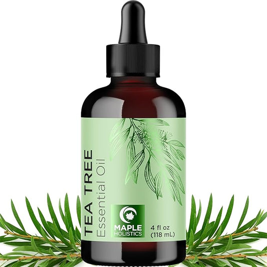 Pure Tea Tree Oil for Hair Skin and Nails - 100% Pure Undiluted Tea Tree Essential Oil with Dropper for Topical Uses Aromatherapy Diffusing and Home and Beauty DIYs - Vegan and Cruelty Free (4 Fl Oz)