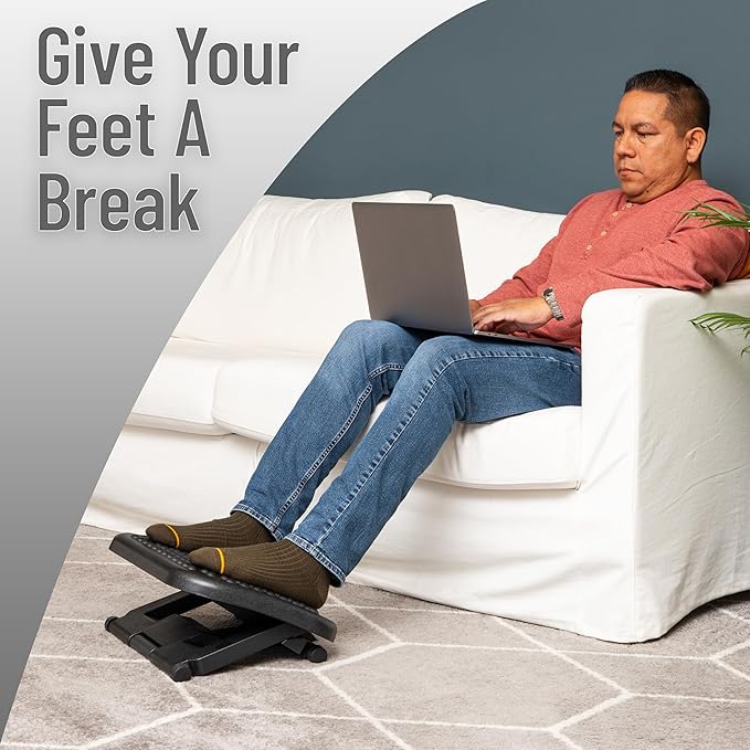 Mind Reader Foot Rest, Under Desk at Work, Ergonomic, Height Adjustable, Office, Plastic, 17"L x 13"W x 6.25"H, Black