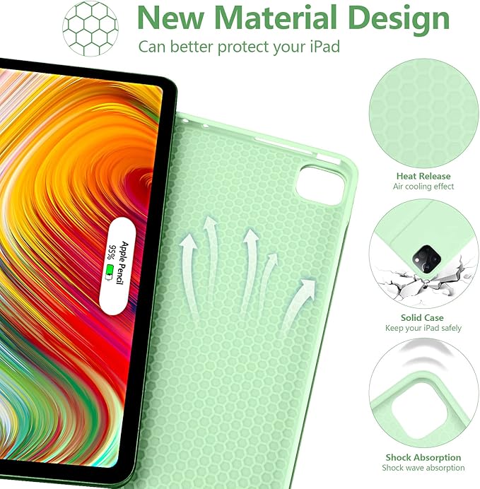 iPad Pro 12.9 inch Case with Keyboard for iPad 12.9-inch 4th/5th/3rd Generation 2020/2021/2018 with Smart Magic Wireless Keyboard - Bulit-in Pencil Holder - Auto Sleep/Wake Function, Green
