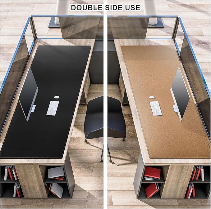 MAIDERN 59”x 27.5” Leather Desk Mat XL, Large Desk Pad, Reversible Cork & Leather Large Mouse pad for Desk, Waterproof Computer Desk Mat for Gaming Home Office (Black) …