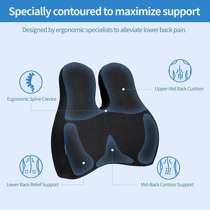 Lumbar Support Pillow for Office Chair and Car Seat - Gel Memory Foam Back Cushion Improve Sitting Posture & Back Pain Relief, Lumbar Support Cushion with Adjustable Strap & Non-Slip