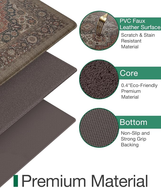 LUMI Kitchen Mat Anti Fatigue Cushioned, Memory Foam Padded Standing Rug Waterproof, Non Slip Comfort Floor Runner for Home, Sink, Laundry, Office, 24"x59", Red