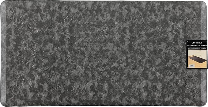 J&V TEXTILES Medallion Embossed Kitchen Mat Cushioned Anti Fatigue Floor Mat, Thick Non Slip Waterproof Kitchen Rugs and Mats,Heavy Duty Foam Standing Mat for Kitchen (Charcoal Gray, 20" X 39")