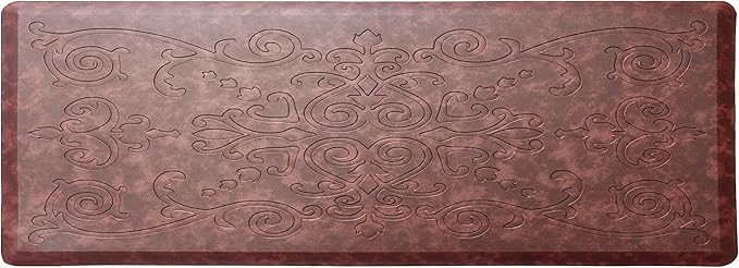 J&V TEXTILES Medallion Embossed Kitchen Mat Cushioned Anti Fatigue Floor Mat, Thick Non Slip Waterproof Kitchen Rugs and Mats,Heavy Duty Foam Standing Mat for Kitchen (Burgundy, 17" X 60")
