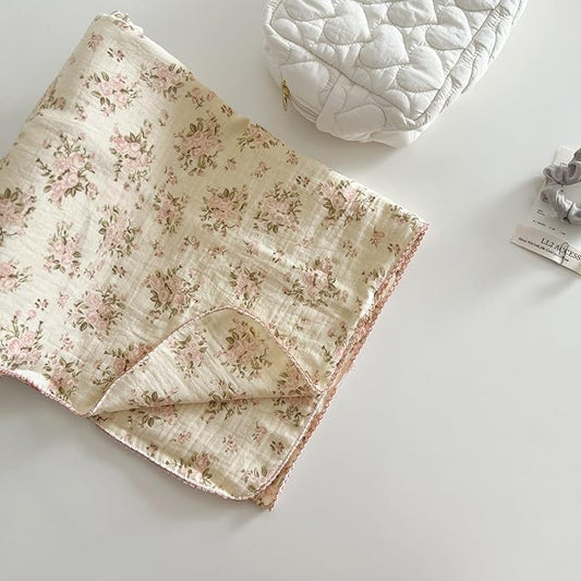 BuLuTu Muslin Baby Blankets for Toddlers Girls Boys, Soft Lightweight Large Crib Blanket 100% Cotton Muslin Baby Quilt for Toddler Bed/Crib/Cot, Floral Print, 47"x51"