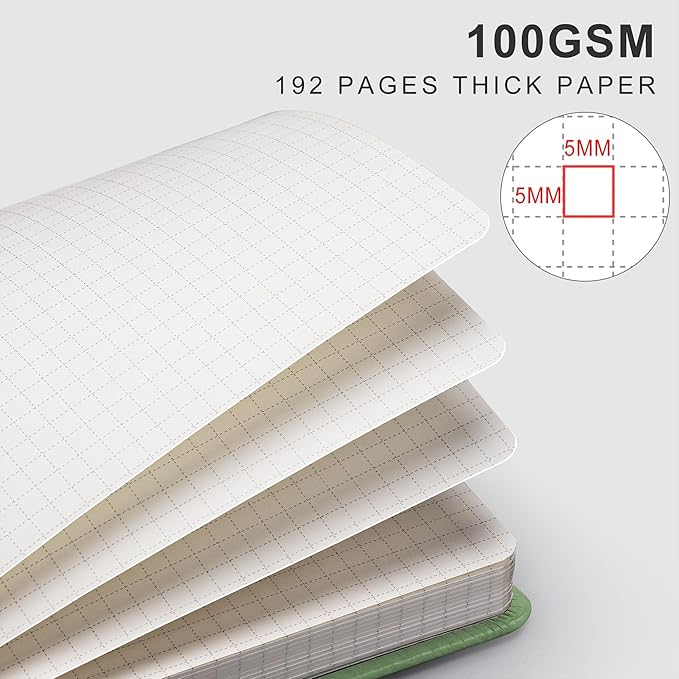 EMSHOI Graph Paper Notebook 8.5 x 11, 192 Pages Hardcover Grid Notebooks for Work, 100GSM Graph Paper, A4 Large Leather Journals for Women Men Writing, Graphing, Engineering, Green