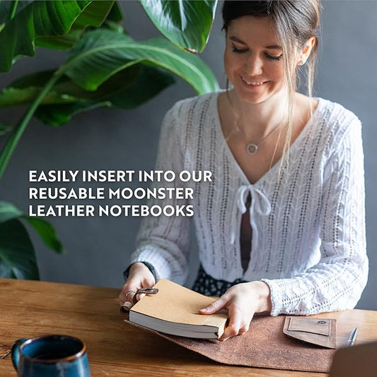 Dot Grid Journal Notebook Paper - by MOONSTER® for Refillable Leather Journals – A5 Hardcover 70gsm Dotted Notebooks for Work 8.25 x 5.75 Inches with 320 Page Refill Note Book and Helpful Bookmark