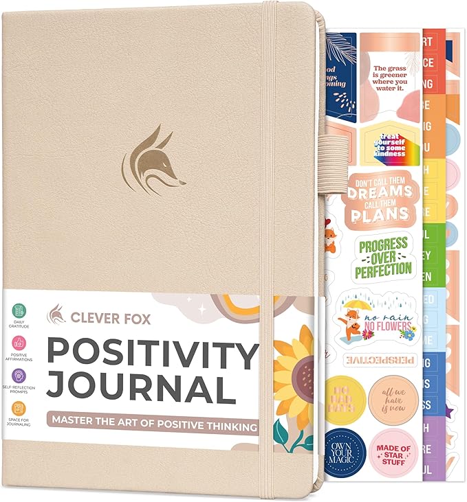 Clever Fox Positivity Journal - Daily Gratitude & Affirmation with Prompts - Motivational Mental Health Journal for Women & Men with Habit Tracker - Lasts 6 Months, A5 Size (Seashell)