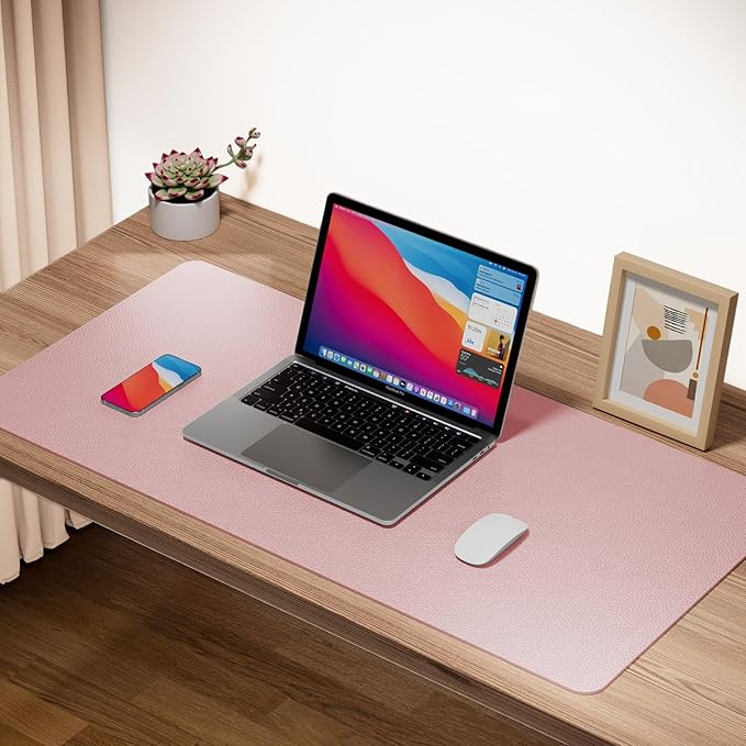 Boutilon Leather Desk Pad Protector,Non-Slip Mouse Pad,Laptop Desk Pad,Office Mouse Mat,Waterproof Leather Desk Blotter,Desk Writing Pad for Office and Home (XL-Pink,35.4"x 15.7")