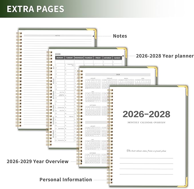 Monthly Planner 2026-2028 Hard Cover with Metal Corner 3 Year Calendar 2026-2027-2028 Monthly Calendar Planner 36 Months from Jan 2026-Dec 2028,Large Size 8.5 x 11 Gradient Black for School, Office, Home Planning