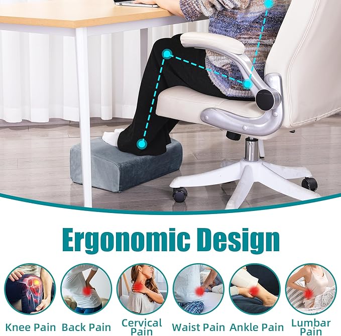 MABOZOO Foot Rest Under Desk, 3 Adjustable Height Foot Rest with High-Density Foam Ergonomic Design Foot Stool with Removable and Washable Cover for Office Home Travel - Gray