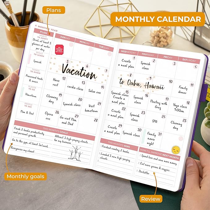 Clever Fox Daily Planner 2nd Edition – Undated Time Block Task Organizer with Hourly Schedule & To-do list – A5, 6 Months (Purple)