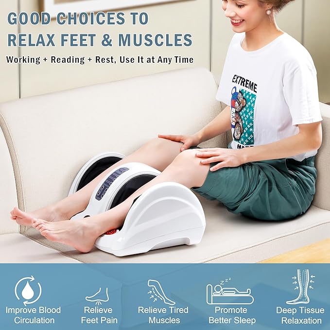 H&B Luxuries Shiatsu Foot Massager Machine with Remote Controller, Kneading and Rolling Home Massagers for Feet, Ankle, Calf, Leg, Gift for Men, Women, Father, Mom Parents and The Elderly, White