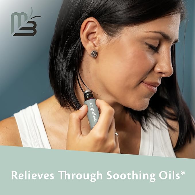 MigraFew Aromatherapy Migraine Roll On | Compact Headache Relief with Cooling Metal Roller for Head Tension and Pressure, Made with Peppermint, Spearmint and Lavender Essential Oils (0.33 FL oz) by M3