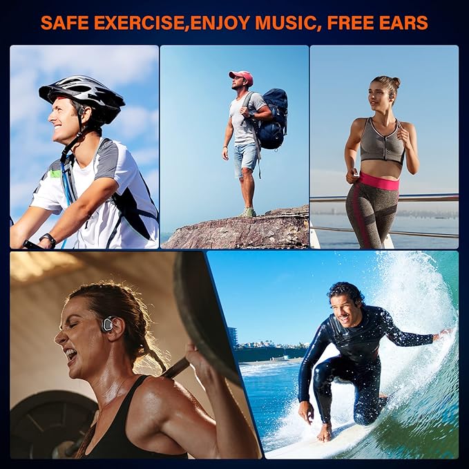 Bone Conduction Headphones Swimming Headphone - IP68 Waterproof Open Ear Headphones with MP3 Play 32G Memory Inductive Wireless Bluetooth Sports Headset for Running Swimming (Grey)