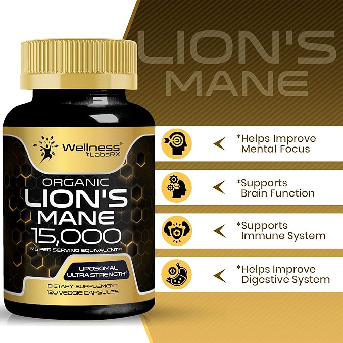 Lions Mane Supplement Capsules - 120 Count - Mushroom Supplement, Brain Supplements for Memory and Focus, Lion's Mane Mushroom Capsules - Cognitive & Immune Support, Focus Supplement - 2 Pack