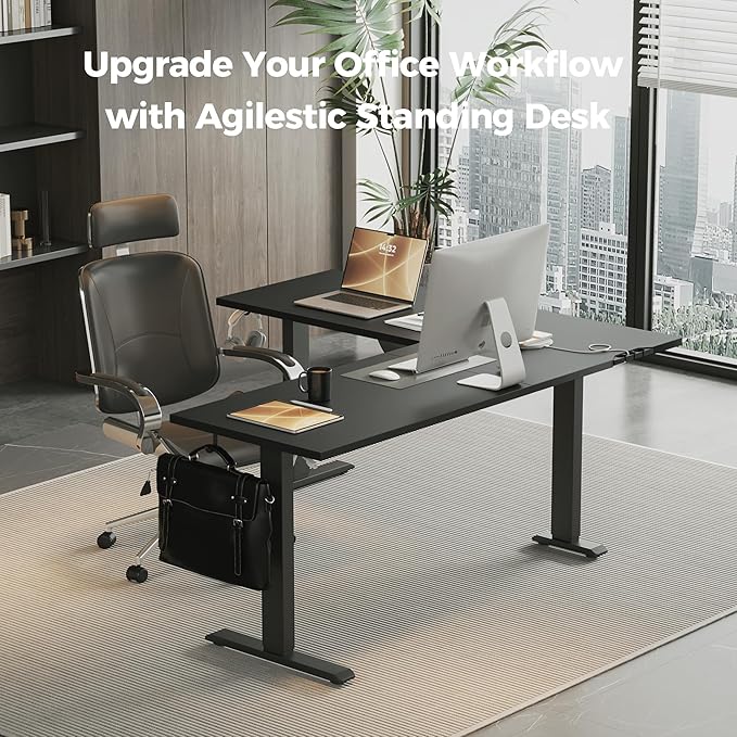 Agilestic 63 x 55 Inch L Shaped Standing Desk Adjustable Height, Corner Standing Desk, Sit Stand Up Computer Table, Splice Board, Black