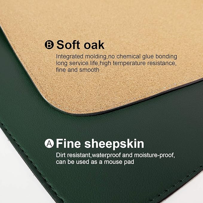 DAWNTREES Dual Sided Desk Mat,Leather Desk Pad,Cork Desk Mat Protector,with PU Leather Valet Tray Organizer,Large Mouse Pad,Desk Writing Pad for Office and Home(Dark Green 31.5"x15.8")