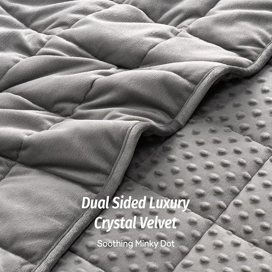 Wemore Minky Dot Weighted Blanket for Adults Twin Size 15 lbs, Soft Cozy Heavy Blanket for Stress Relief and Sleep Promotion, Breathable Blanket for All-Season with Glass Beads, Grey 48 x 72 inches