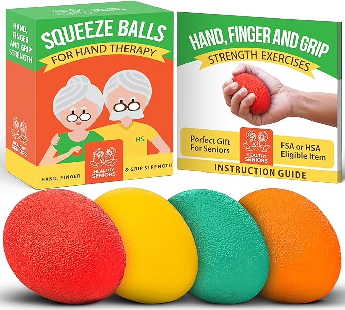 Squeeze Balls for Hand Therapy - Set of 4-Hand Exercise Balls for Arthritis & Carpal Tunnel - Stress Ball for Adults Therapy with Printed Guide Book and Videos