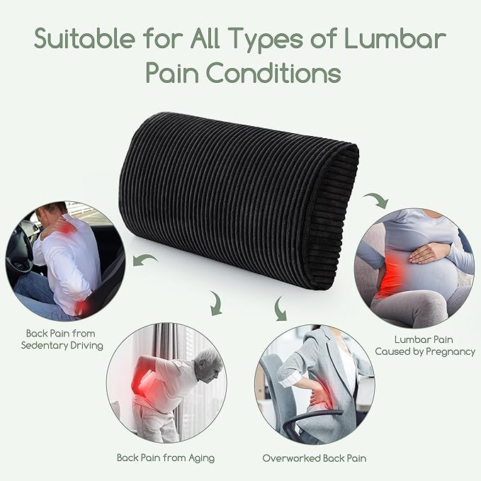 HIGOGOGO Lumbar Support Pillow for Recliner Chair/Accent Chair/Couch, Memory Foam Back Support Cushion for Elderly, Recliner Cushions for Back Rest, Pain Relief, Reading, Washable Cover, Black