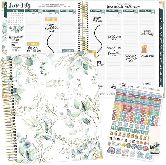 bloom daily planners 2025-2026 Hardcover Academic Year Goal & Vision Planner (July 2025 - July 2026) - Monthly & Weekly Calendar Agenda Organizer - 7.5" x 9" - Eucalyptus, White