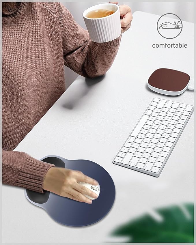 Ergonomic Mouse Pad with Wrist Rest, Large Mousepad(10.6'' x 9''), Wrist Support Mouse Mat with Non-Slip Base, Pain Relief for Laptop & Computer(Gradient Blue Black)