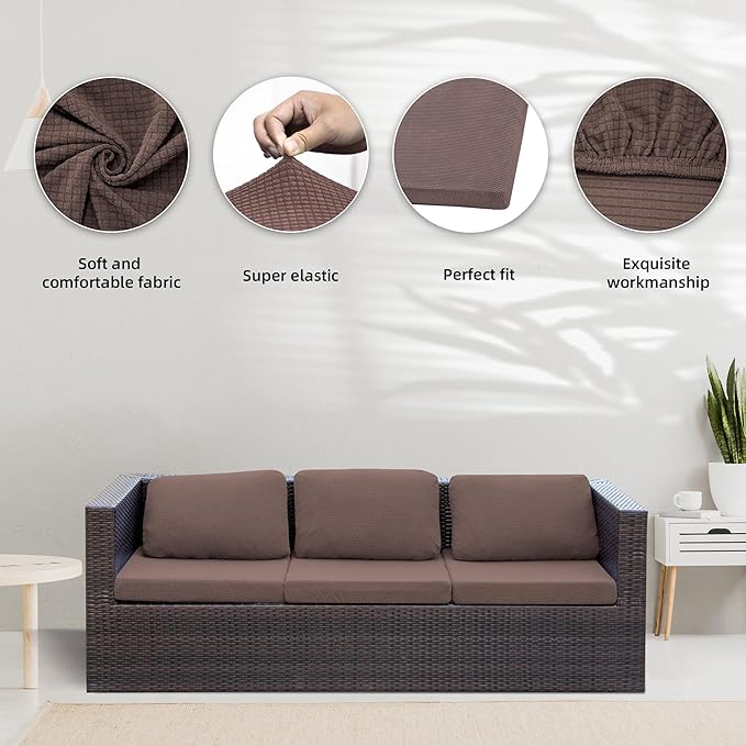 8Pcs Stretch Patio Cushion Covers,Outdoor Couch Covers Replacement,Outdoor Couch & Sofa Slipcovers,for Patio Furniture Cushion Covers,Washable Reusable Furniture Protector (Camel,Cover Only)