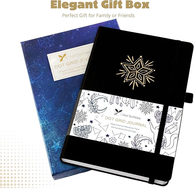 Dotted Journal – 160gsm Bleed Proof Thick White Paper – 200 Numbered Dot Grid Pages – 5.8 x 8.3 inch Bullet Dotted Notebook