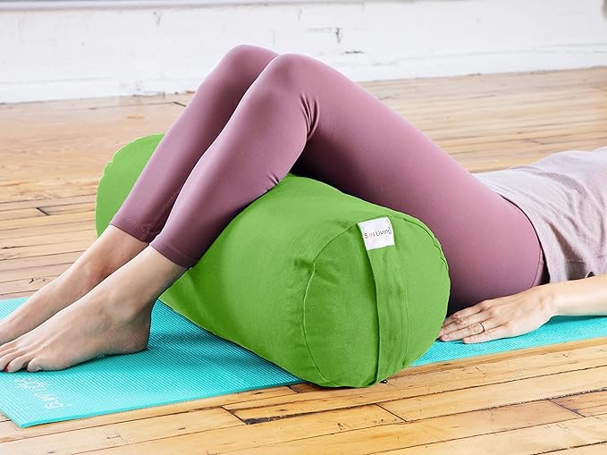 Sol Living Yoga Bolster Pillow for Restorative Meditation - 100% Cotton Cylindrical Cushion with Washable Cover for Balance Support in Asana Poses