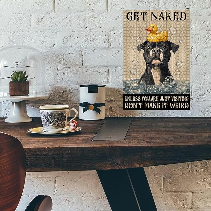 500 Piece Wooden Pitbull Puzzle Get Naked Bathroom Adults & Kids Challenging Game to Relieve Stress Improve Focus & Enjoy 20.4x15 Inch