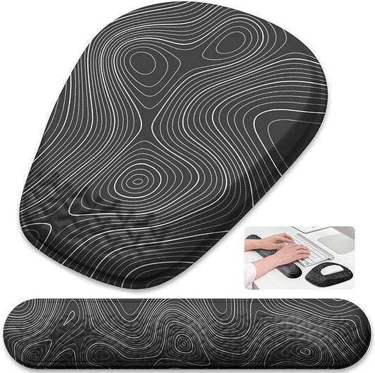 Mouse Pad with Wrist Rest, Comfortable Memory Foam Wrist Rest for Computer Keyboard, Ergonomic Mouse Pad Set for Easy Typing & Pain Relief for Office & Home Topographic