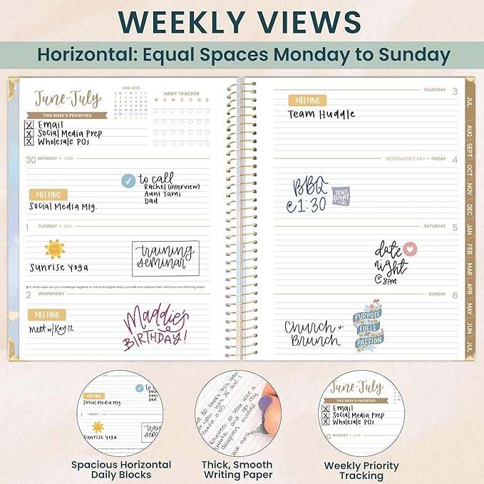 bloom daily planners HARDCOVER 2025-2026 (8.5" x 11") Academic Year Day Planner (July 2025 - July 2026) - Task Goal Organizer - Monthly & Weekly Inspirational Agenda Book - Iridescent Opal