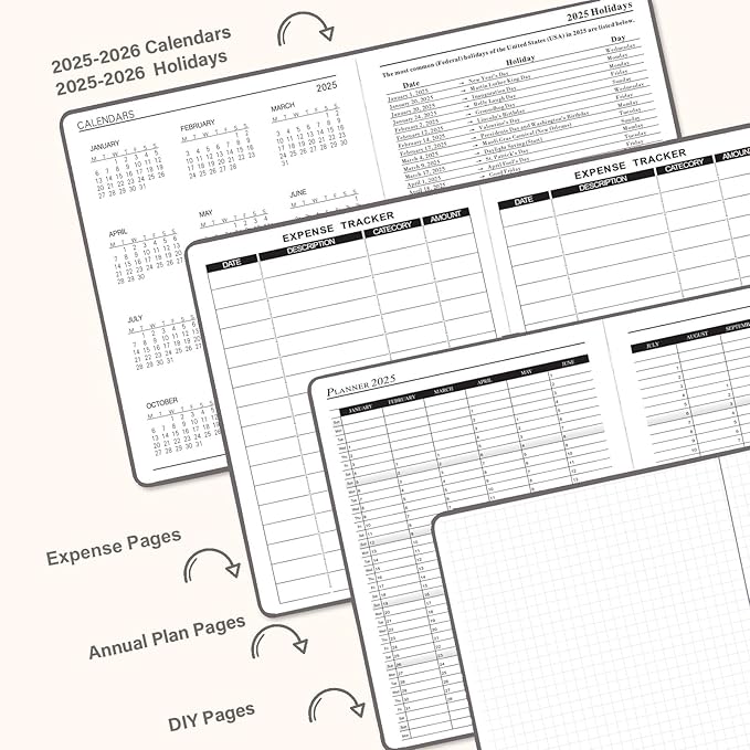 Daily Planner 2025-2026, Academic Planner 2025-2026 Weekly and Monthly Planner, Calendar Book with Hourly Schedule 8.5"x5.8", July 2025 to June 2026, Faux Leather Cover (Grey)