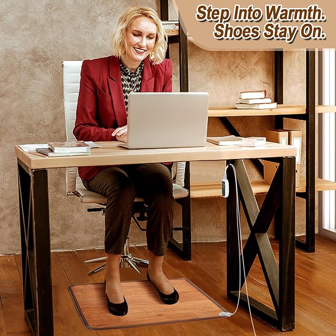 Heated Floor Mat - Foot Warmer Under Desk, 15.7x19.7in Heated Feet Rest for Home Office Desk, Winter 110V Electric Heating Pad with 3 Timers & 10 Adjustable Temperature