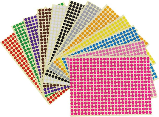 LJY 6mm Round Dot Stickers Color Coding Labels, 12 Different Assorted Colors, 36 Sheets, 14688 Dots in Total